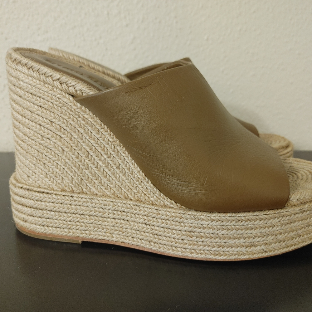 Paloma Barcelo Tan Leather Wedge Sandals